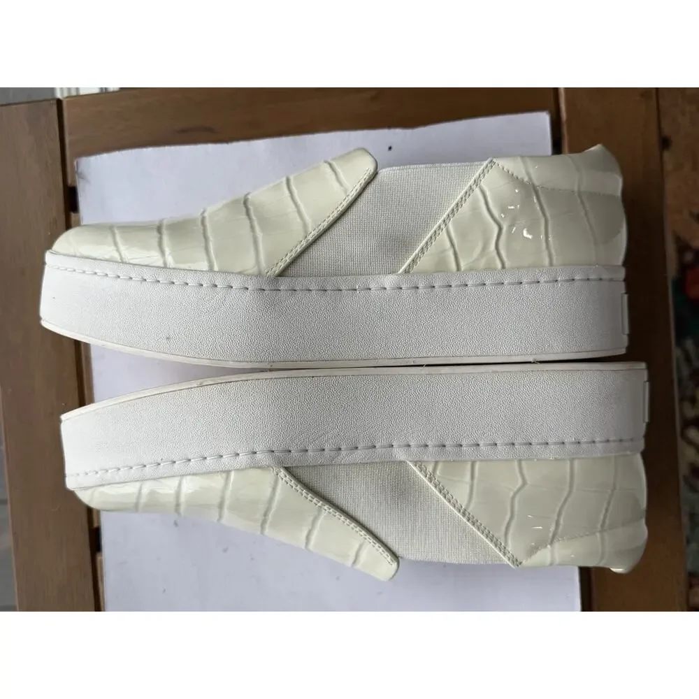 Womens Vince Warren Slip On Crocodile Embossed Ivory White Platform Sneaker 8.5